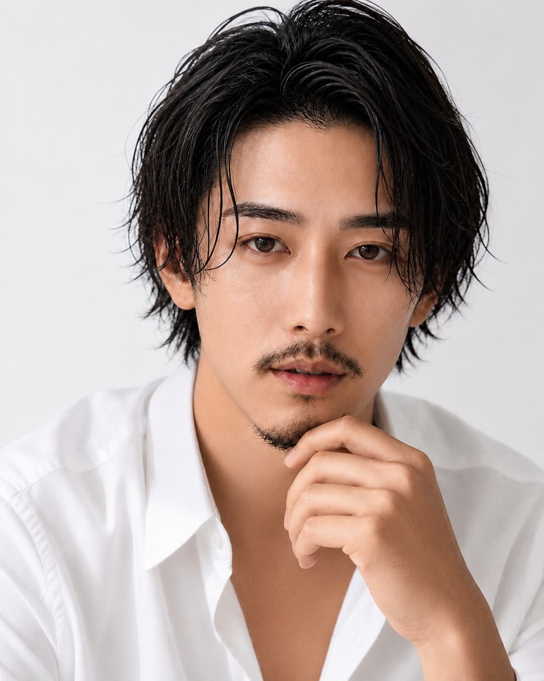 自然な眉に整えた男性モデル